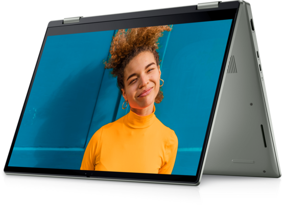Dell Inspiron 14 7425 in tent mode, showing 2-in-1 convertible design; manufacturer reference image