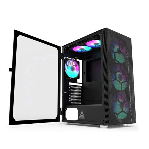 Montech X3 Mesh 3 x 140mm& 3 x 120mm Fixed RGB Lighting Fans ATX Mid-Tower PC Gaming Case, USB3.0, Door Open Tempered Glass Side Panel, High Airflow_Black
