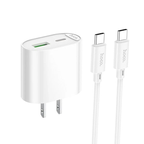 HOCO C109 20W USB-C PD & QC 3.0 Dual-Port Wall Charger with 1m USB-C Cable – White