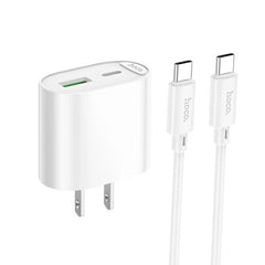 HOCO C109 20W USB-C PD & QC 3.0 Dual-Port Wall Charger with 1m USB-C Cable – White